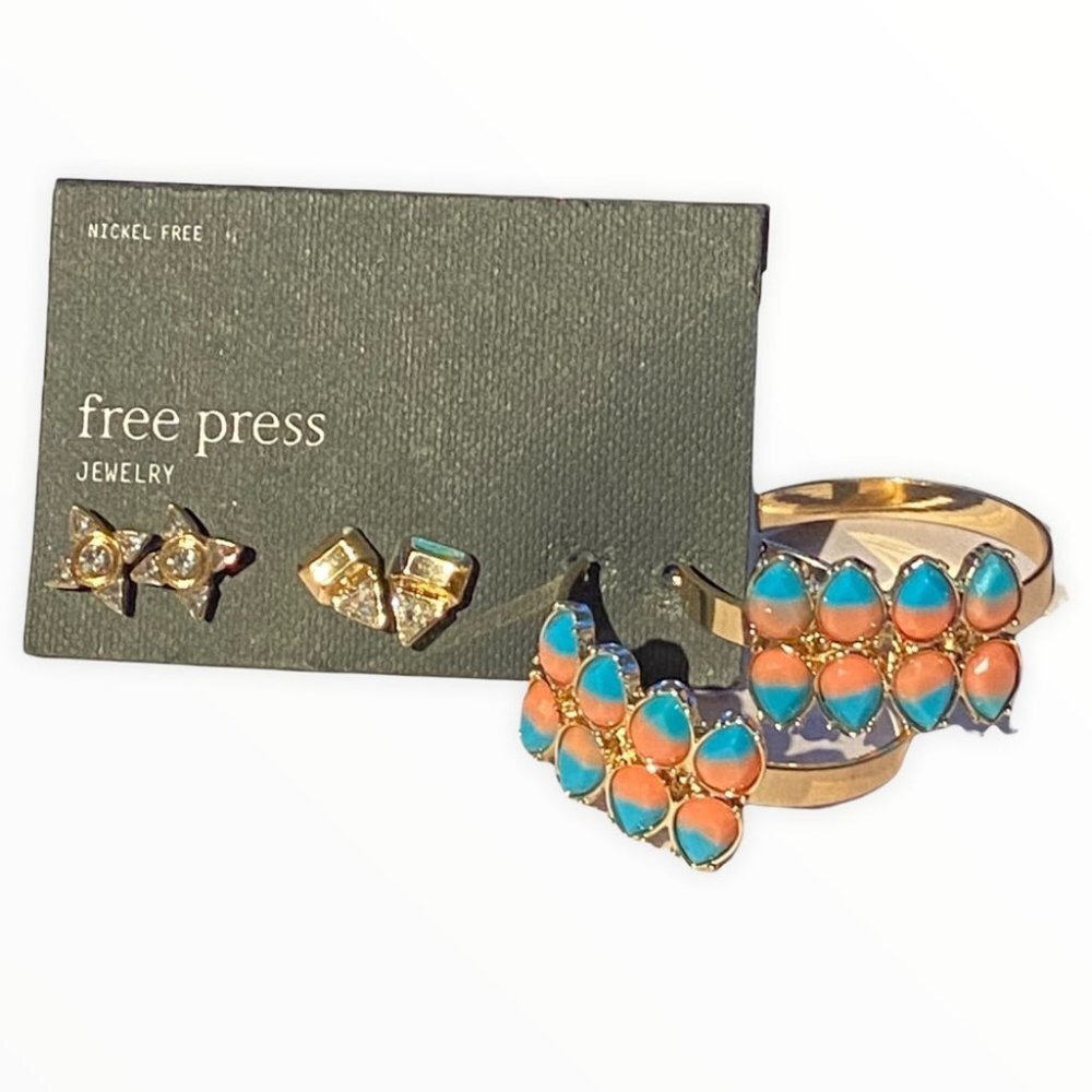 NWT Nordstrom‎ Free Press Set of Three Pairs of Earrings Studs Beaded Hoop Boho - Picture 2 of 6